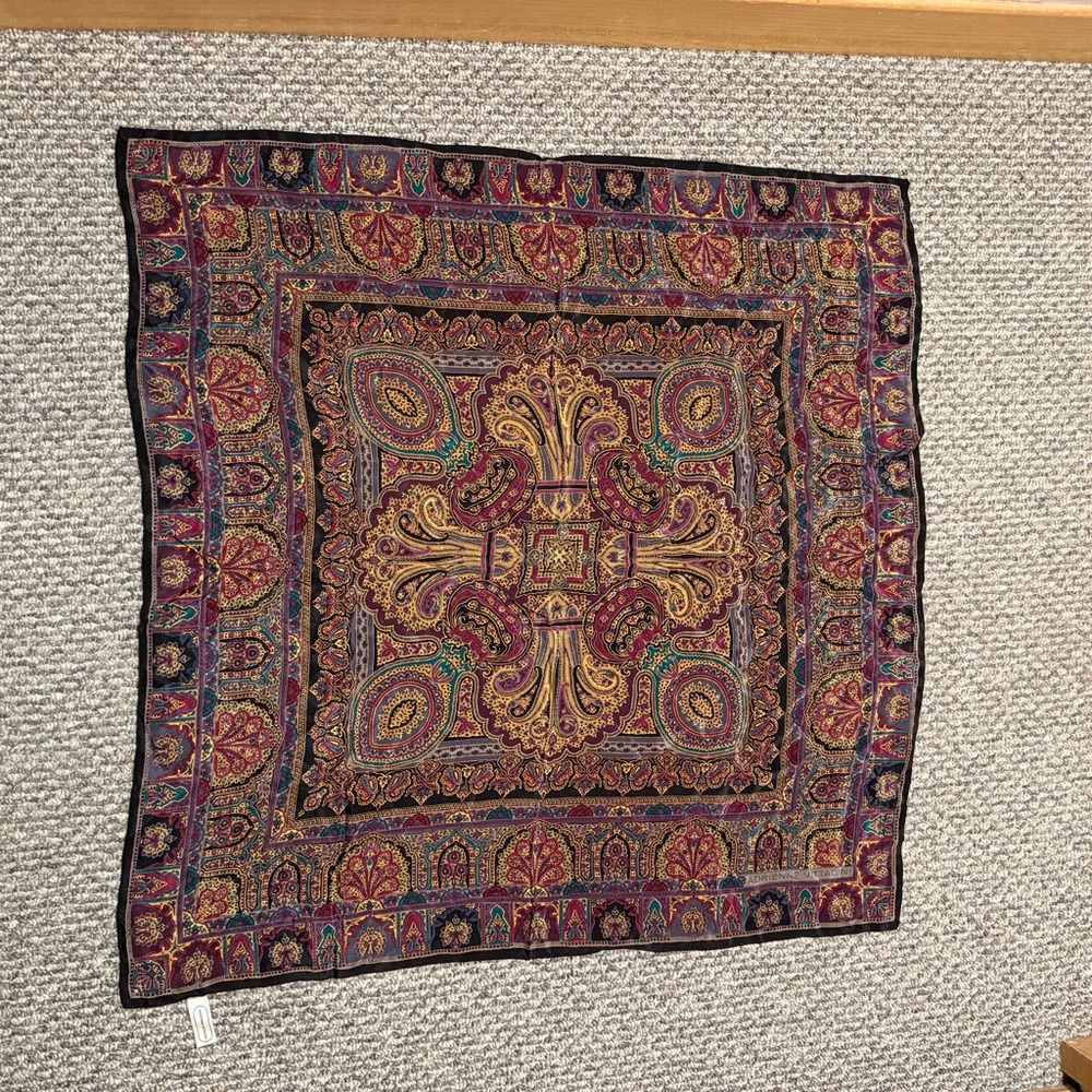 Adrienne Vittadini Ornate Paisley Silk Square Scarf in Burgundy, Gold, Navy